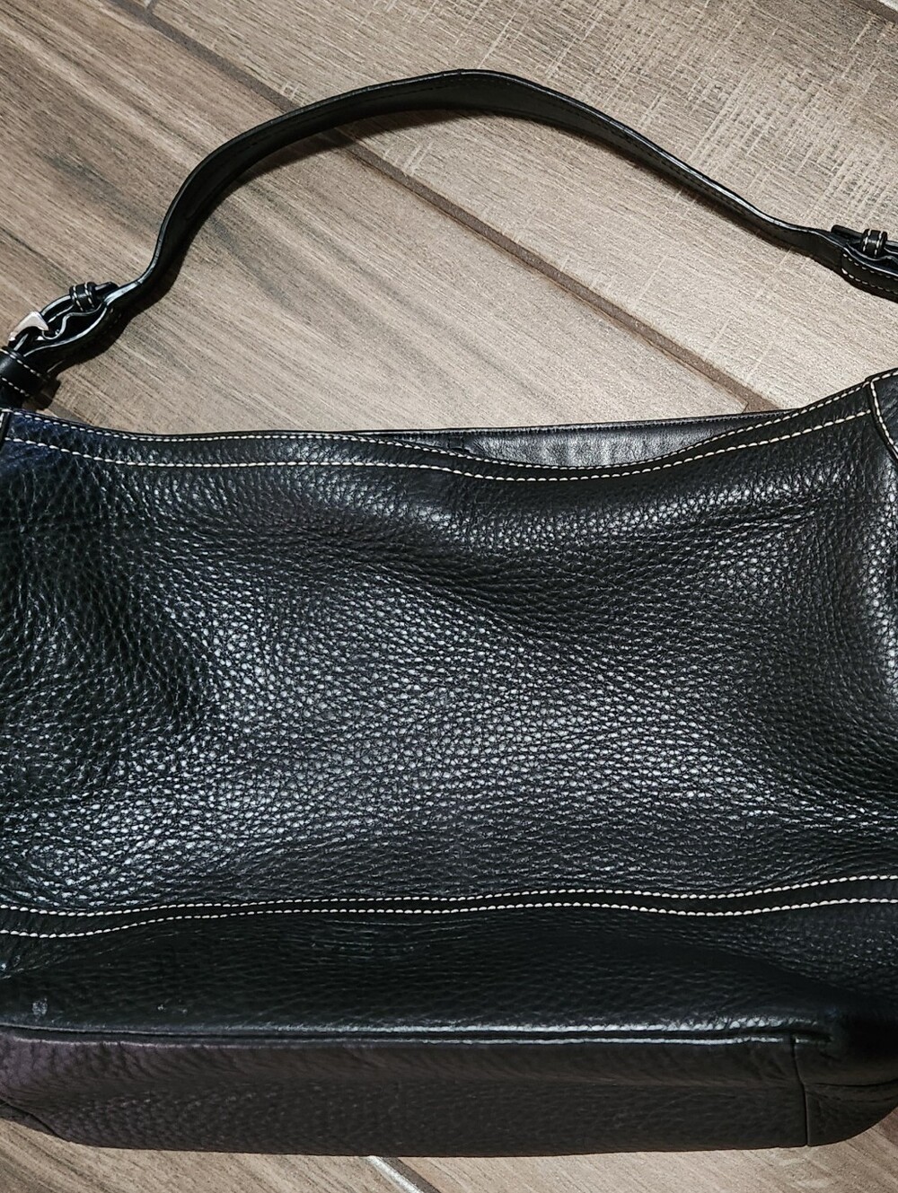Vintage Coach Beige Signature Leather Tote with Black Leather Trim